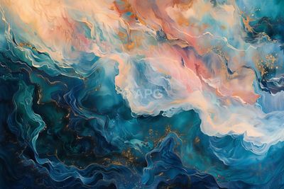 Opaleszierende Welle: Abstrakte Komposition in Blau, Türkis und Gold